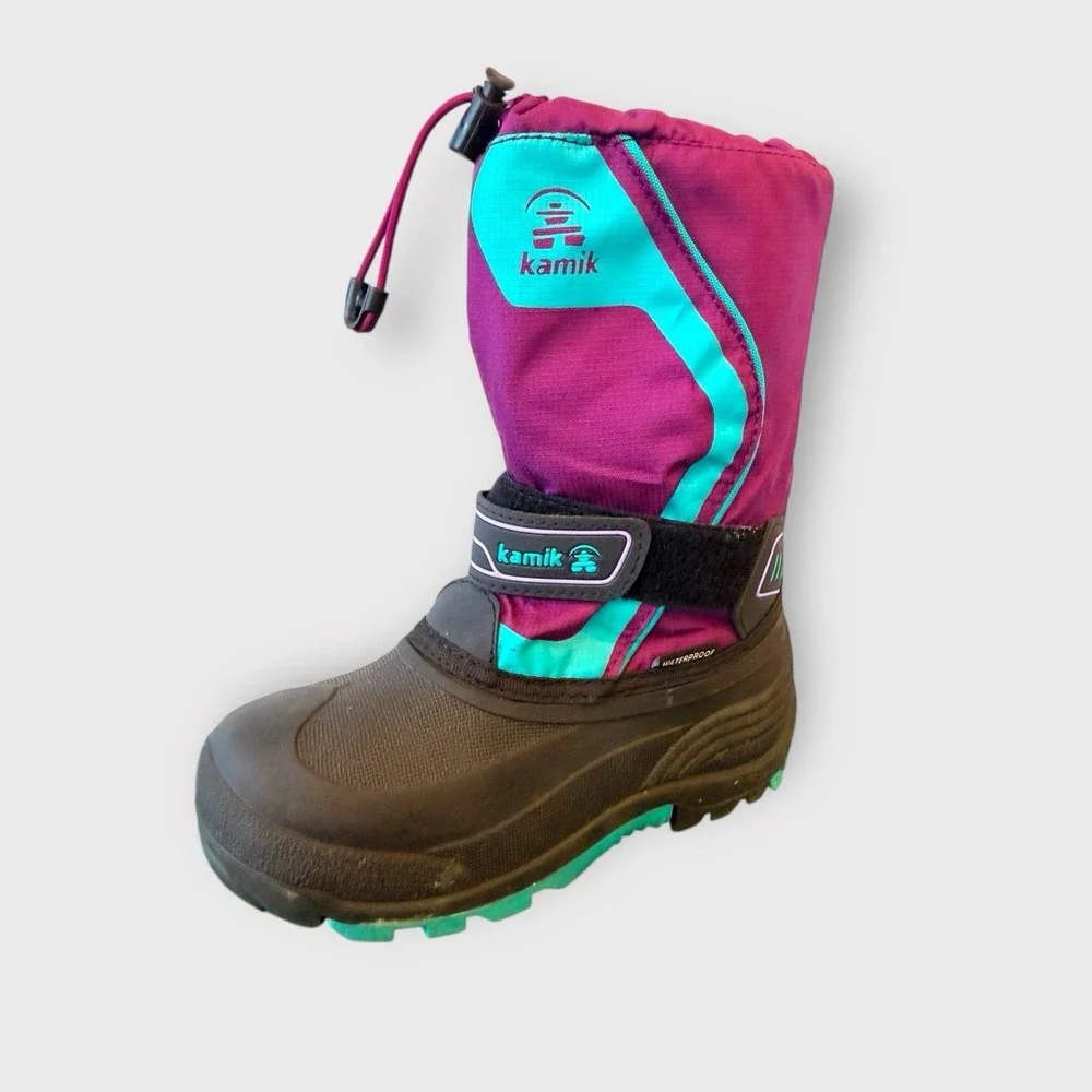 Kamik Snowciast Waterp Snow Boots Girls Size 2 US Pink Purple Black - Excellent